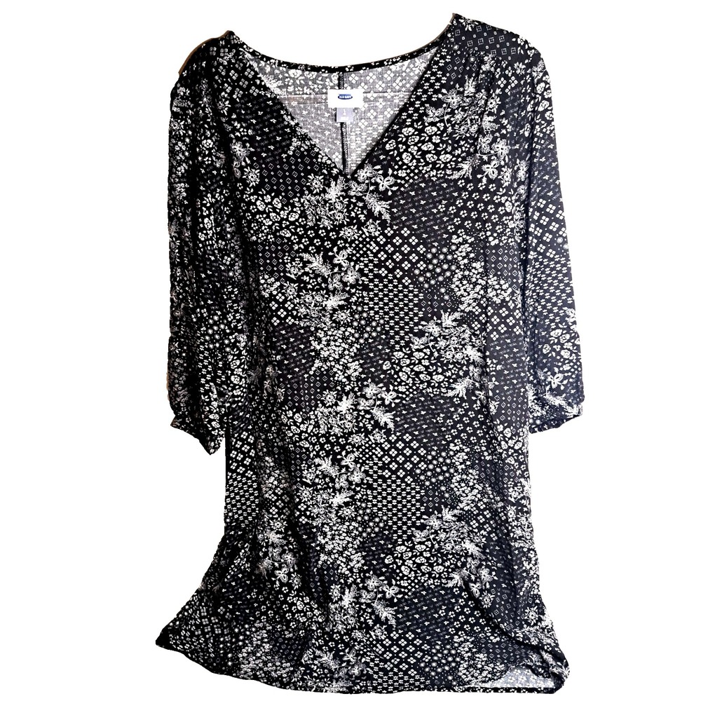 Old Navy‎ Midi 35" L Rayon Floral Dress Women's L Black Ivory Whimsygoth